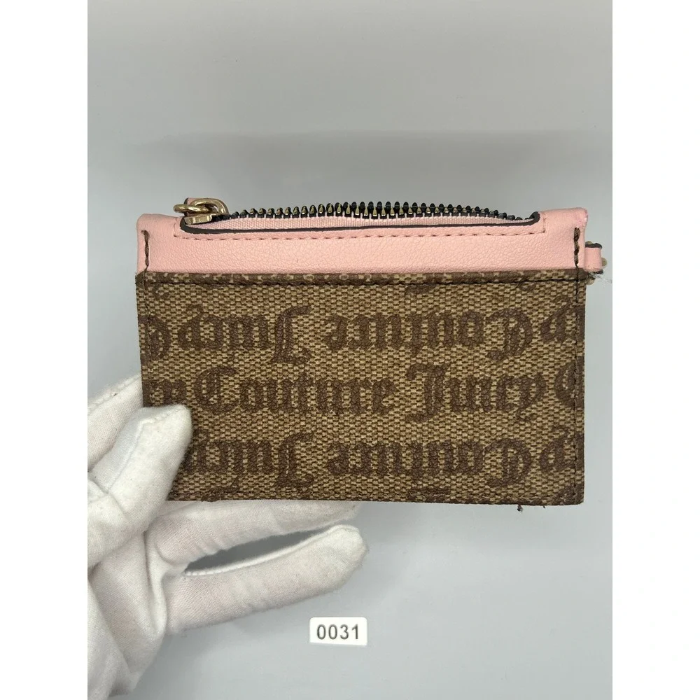 Juicy Couture Card Holder‎ Wallet Pouch Keychain Heart Charm Pink Brown Monogram